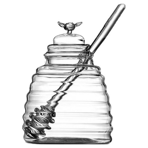 아메리칸로드 홈카페 투명 유리 꿀병용기 450ml + 교반봉 세트 HR1757, 1세트