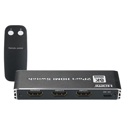 컴스 8K 60Hz 2입력 1출력 수동 HDMI 2 1 스위치 선택기 + 리모컨 세트, 1세트, OU142