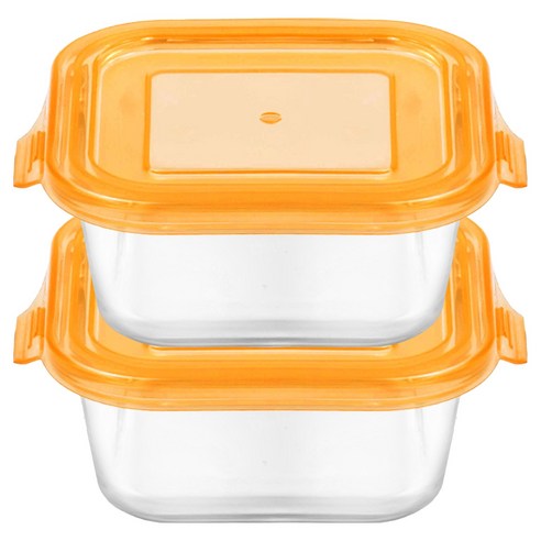 발룬피니 내열강화유리 정사각 원터치 반찬통, 2개, 800ml