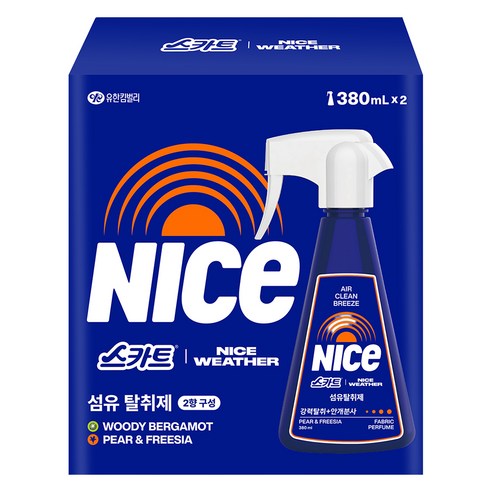 스카트 나이스웨더 탈취제 우디 페어프리지아 기획팩 380ml 본품 세트, 1세트