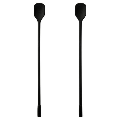 이지실리 실리콘 다용도 사각 머들러 요거트 롱스푼, 블랙, 2개