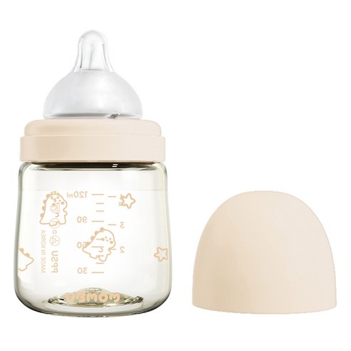 유비맘 시그니처 PPSU 배앓이방지 젖병 + 젖꼭지 세트, 베이지, 120ml, 1개