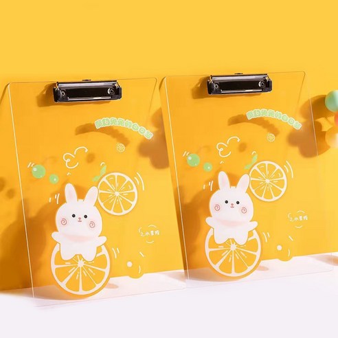 머니풀 일러스트 투명 클립보드 A4 30.6 x 22.5 cm, 오렌지, 2개