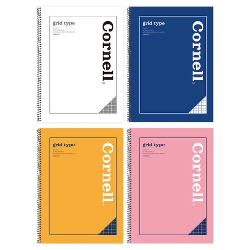 그리드타입 코넬 원링 노트 4종 세트, 화이트, 핑크, 블루, 옐로우, 1세트