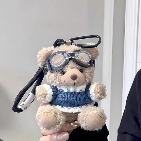 순잠 귀여운 파일럿 곰 인형 키링, 블루, 1개, 10cm