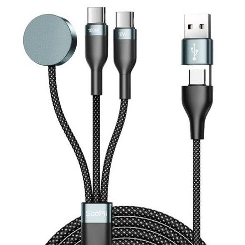 수피 올인원 멀티 PD PPS 100W C타입 애플워치 3in1 초고속 충전 케이블 S61, 1개, 그레이, 120cm