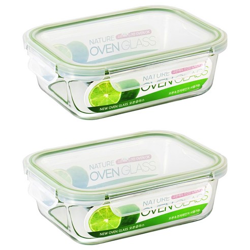발룬피니 내열강화유리 직사각 밀폐용기, 2개, 640ml