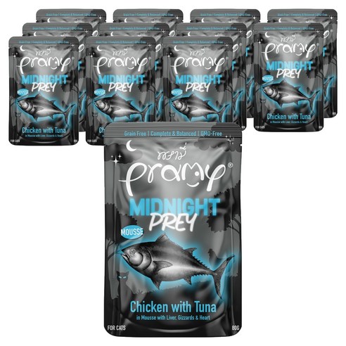 PRAMY 고양이 야식 치킨 참치 무스타입, 닭, 80g, 12개