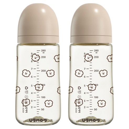 유비맘 시그니처 노꼭지 젖병 트윈팩, 초코몽이(초코), 2개, 280ml