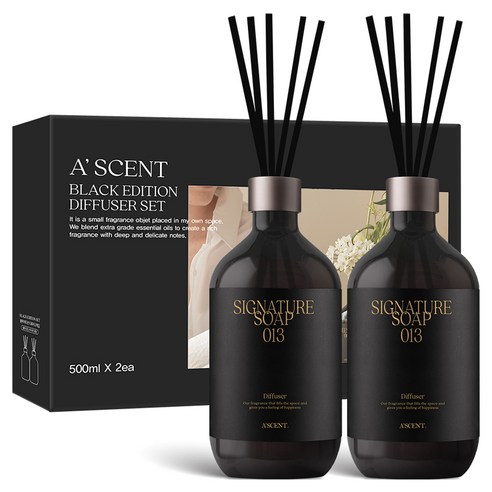 에이센트 블랙 에디션 디퓨저, 시그니처솝, 500ml, 2개