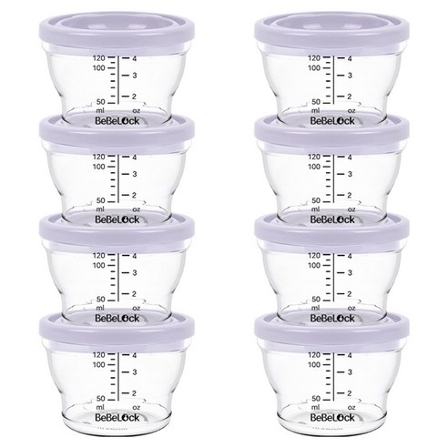 베베락 유아용 PP 밀폐 이유식 용기, 120ml, 라벤더, 8개