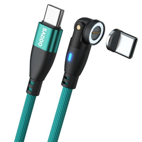 사또 PD 100W 540도 회전형 마그네틱 케이블 + C타입 커넥터 세트, 1세트, 그린, 2m