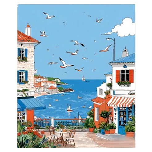포텐키트 고급스런 유화그리기 캔버스 + 페인트 + 붓 세트 40 x 50 cm, 해변2, 1세트