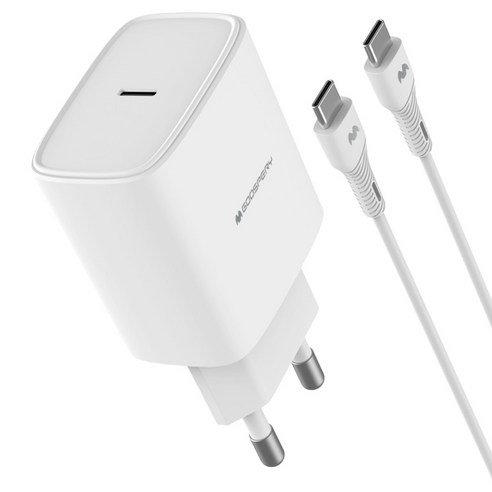 구스페리 25W GaN PPS PD 3.0 초고속 충전기 어댑터 + C타입 케이블, 화이트, 1세트