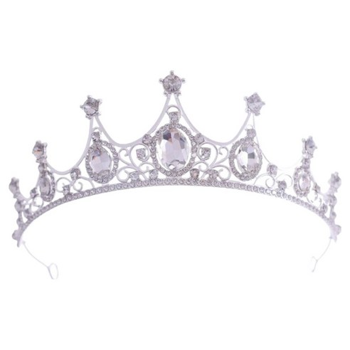 코히모 브라이덜 샤워 셀프 웨딩 생일 파티 촬영 소품 티아라 왕관 5W0502, 1개, 화이트 + 실버