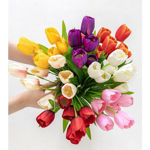 변함없는 아름다움으로 공간에 생기를 더하는 레드 튤립 조화 꽃다발