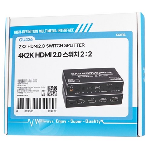 컴스 HDMI 2.0 스위치 분배기 2x2 4K 60Hz UHD, 1개, OU426