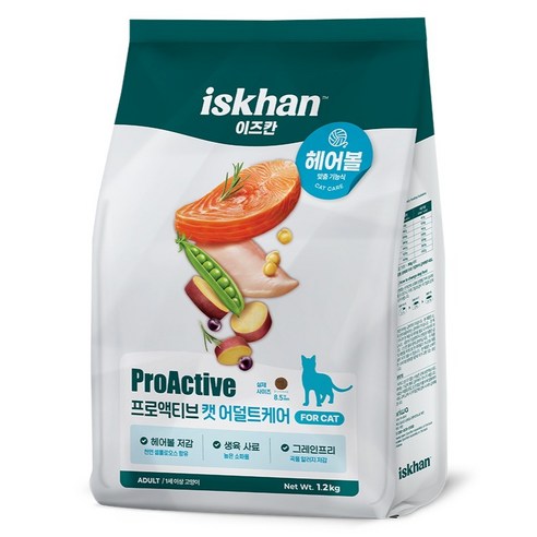 이즈칸 캣 프로액티브 어덜트케어 사료, 헤어볼, 1.2kg, 1개 헤어볼, 1.2kg, 1개