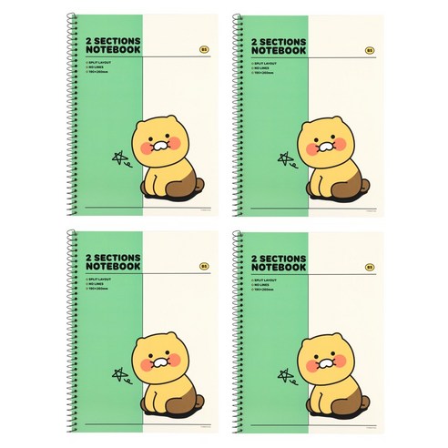 춘식이 2분할 수학노트 연습장 세트, 그린, 4개