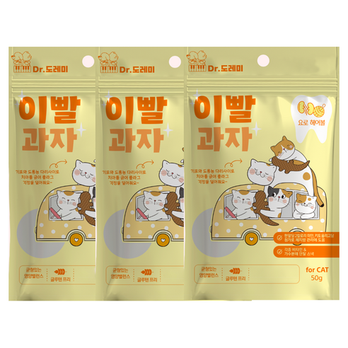 닥터도레미 고양이 이빨과자, 혼합맛(헤어볼+요로), 50g, 3개