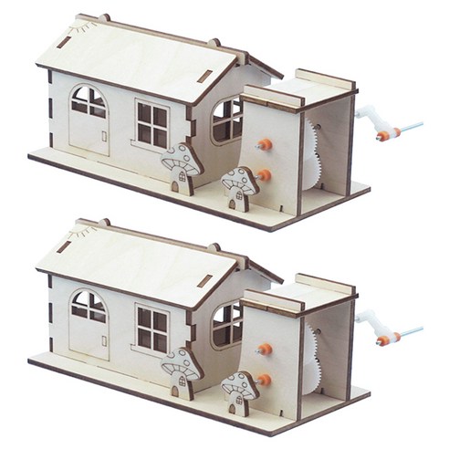 리브온 창의력 STEAM 목재 만들기 발전 오두막 138 x 67 x 67 mm, 혼합색상, 2개