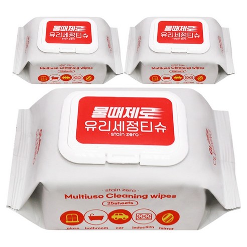 피큐 물때제로 차량용 유리세정 물티슈 캡형, 3개