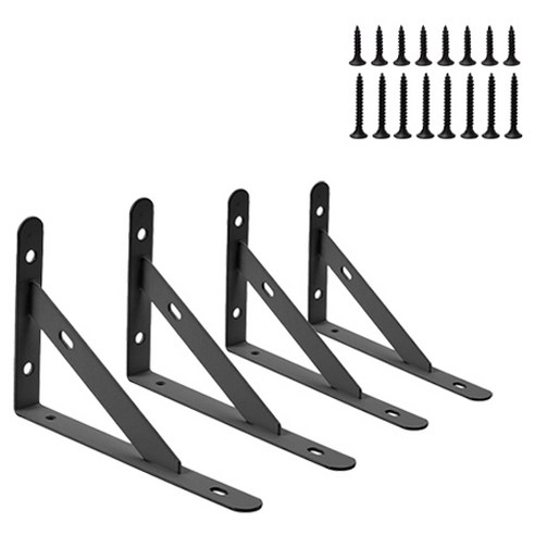 코너 꺽쇠 삼각 브라켓 4p + 나사못 16p 세트 150mm, 블랙, 1세트