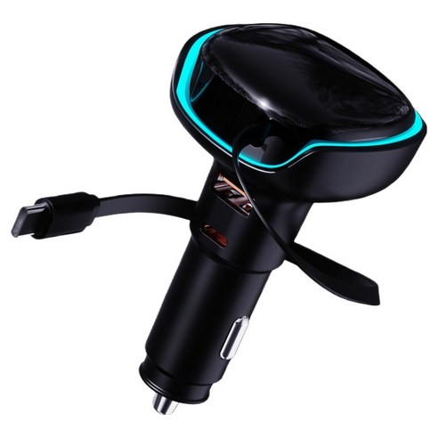 뉴클 PD 3.0 차량용 릴타입 시거잭 3구 50W 고속충전기 케이블 일체형, 블랙, NCCC-WC-10-TD