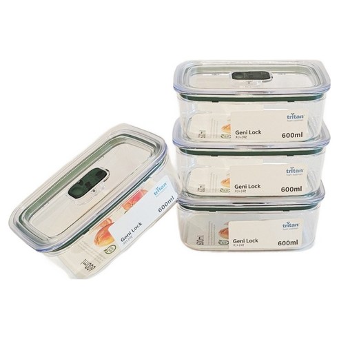 에코센스 지니락 올트라이탄 직사각 밀폐용기, 4개, 밀폐용기 600ml 4p