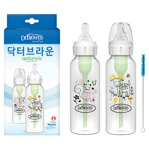 닥터브라운 옵션스 + 내로우넥 디자이너 PP 젖병 2종, 다람쥐와 염소, 250ml, 1세트