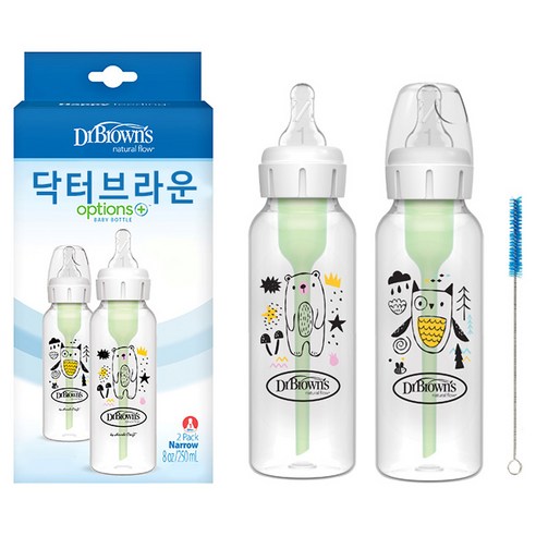 닥터브라운 옵션스 + 내로우넥 디자이너 PP 젖병 2종, 곰과 부엉이, 250ml, 1세트