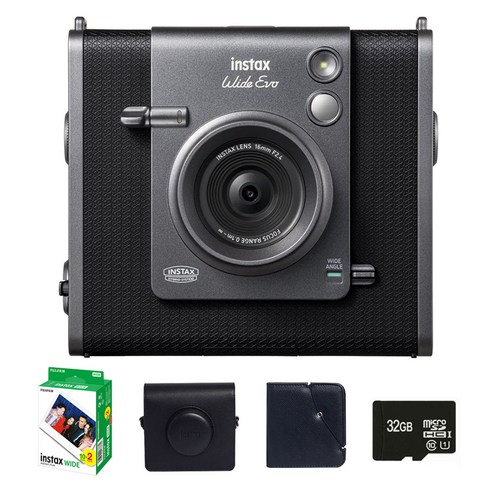 인스탁스 와이드에보 카메라 FI028 + 필름 2p + 케이스 블랙 + 와이드앨범 랜덤발송 + 마이크로 SD카드 32GB 세트, 1세트