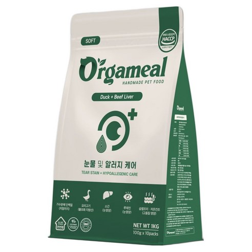 올가밀 강아지 수제사료 오리 소간, 눈물개선/눈건강, 1kg, 1개