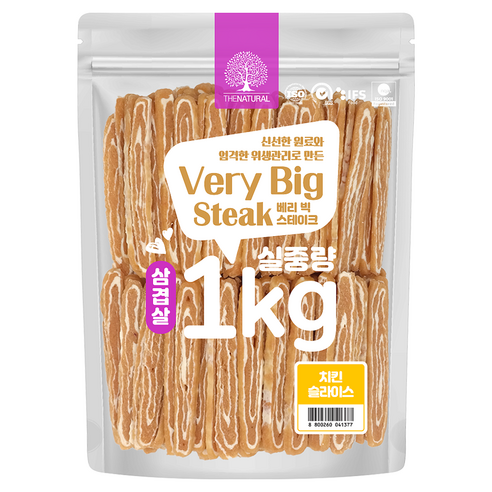 더내추럴 강아지 베리 빅 삼겹살 스테이크 간식, 치킨슬라이스, 1kg, 1개
