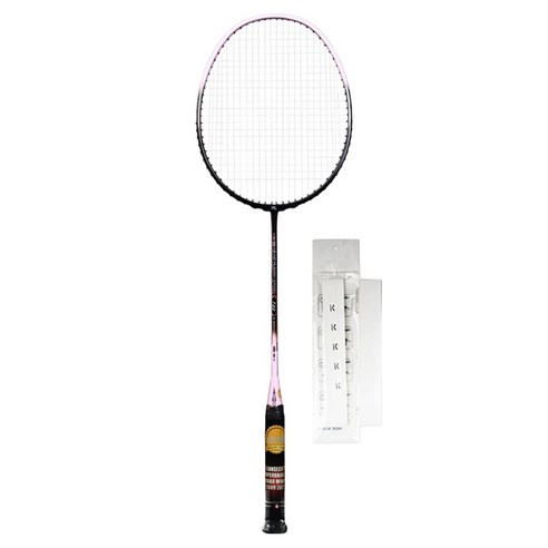 아펙스 722 초경량 풀카본 배드민턴라켓 블랙 라이트핑크 + 줄작업 화이트 + 케이스 랜덤발송 + 그립 화이트 세트, 1세트