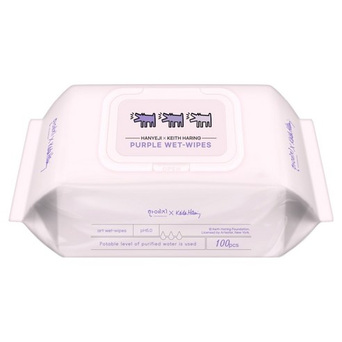 키스해링 한예지 퍼플 물티슈 캡형, 38g, 100매, 1개