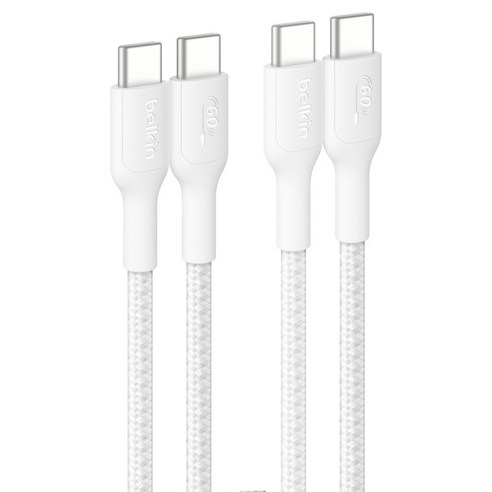 벨킨 C타입-C타입 60W 브레이디드 고속 충전 케이블 CAB024fq1MWH2PK, 1m, 화이트, 2개