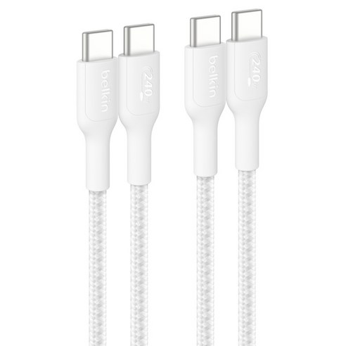 벨킨 C타입-C타입 240W 브레이디드 고속 충전 케이블 CAB025fq1MWH2PK, 화이트, 2개, 1m