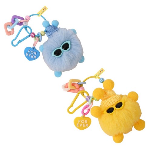 아이끌레 몽글 먼지뭉치 인형 키링 2종 세트, 9cm, 선글라스블루 + 선글라스옐로우, 1세트