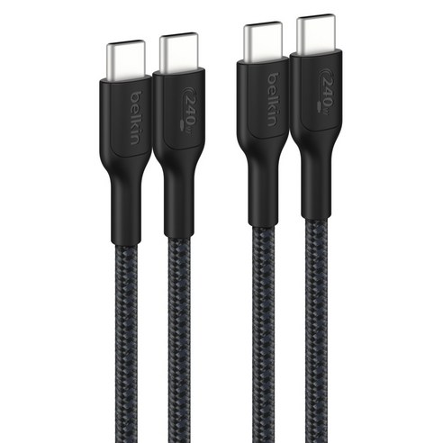 벨킨 C타입-C타입 240W 브레이디드 고속 충전 케이블 CAB025fq2MBK2PK, 블랙, 2개, 2m