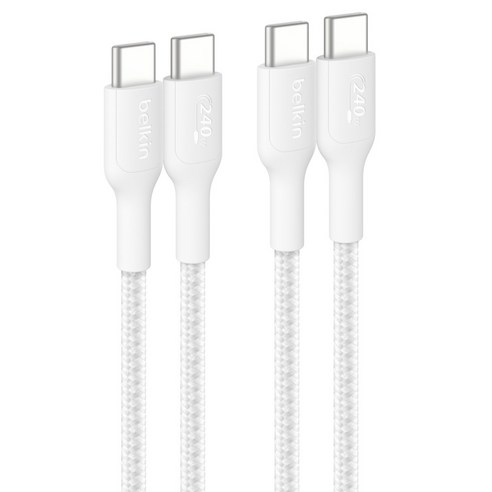 벨킨 C타입-C타입 240W 브레이디드 고속 충전 케이블 CAB025fq2MWH2PK, 화이트, 2개, 2m