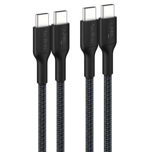 벨킨 C타입-C타입 240W 브레이디드 고속 충전 케이블 CAB025fq1MBK2PK, 블랙, 2개, 1m