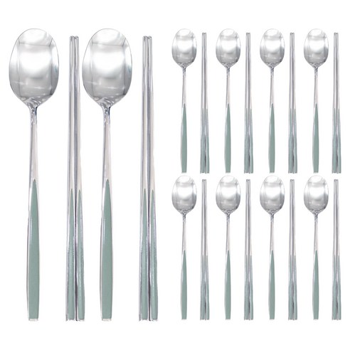 한일스텐레스 레이브 스텐 수저 10벌 세트, 올리브, 1세트, 숟가락 10p + 젓가락 10p
