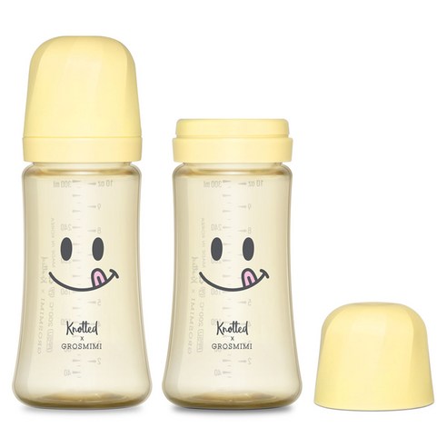 그로미미 노티드 PPSU 스마일 젖병 트윈팩, 레몬 슈가, 300ml, 1개