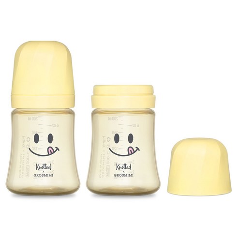 그로미미 노티드 PPSU 스마일 젖병 트윈팩, 레몬 슈가, 200ml, 1개