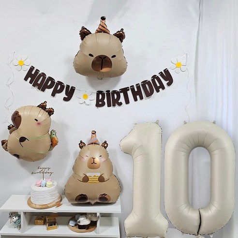 올리브파티 카피바라 생일 파티 풍선 세트, 03 기본세트 + 숫자풍선10, 1세트