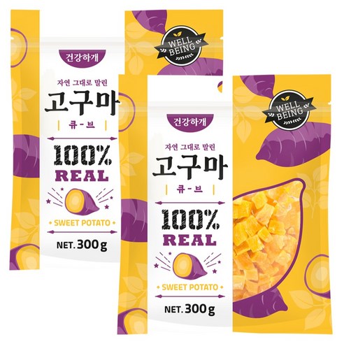 건강하개 강아지 자연 그대로 말린 간식 큐브, 2개, 300g, 고구마