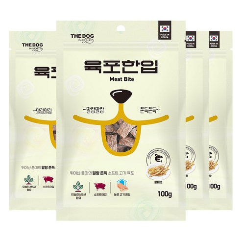 더독 강아지 소프트 생육 쫀득 육포한입 간식, 황태, 100g, 4개