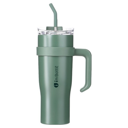 아임보틀 이와이엔스토리 대용량 손잡이 스텐빨대 텀블러, 카키, 1.2L, 1개