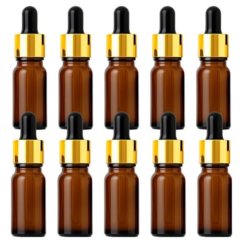 리빙메이커 화장품 오일 스포이드 에센스 에센셜 용기 10ml, 갈색 + 블랙고무 + 골드캡, 10개